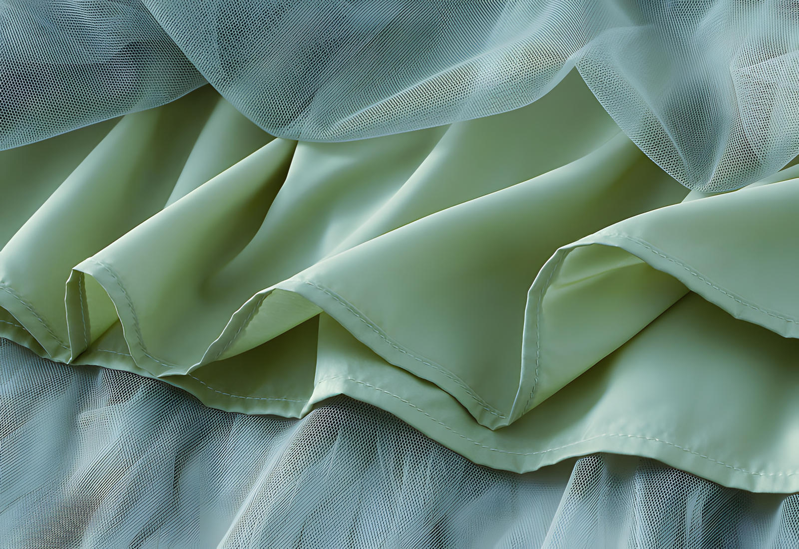 Multilayer Ripple Self Design A-Line Skirt	- J895_SEA GREEN