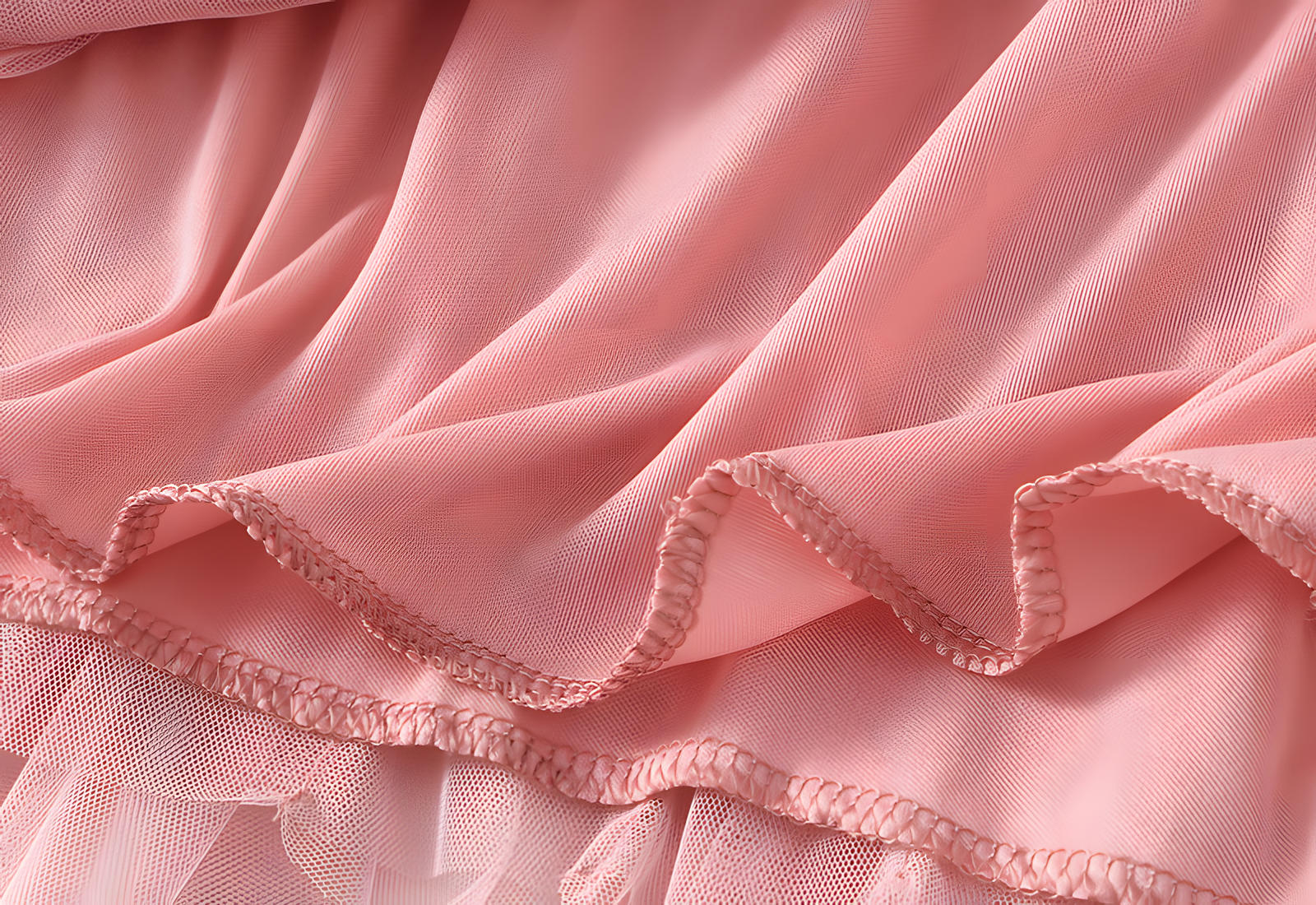 Mesh Gauze Vertical Ripples Short Skirt With Satin Lining - 1682_PINK