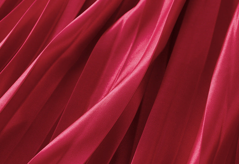 High-Gloss Pleated A-Line Skirt - 8059_RED