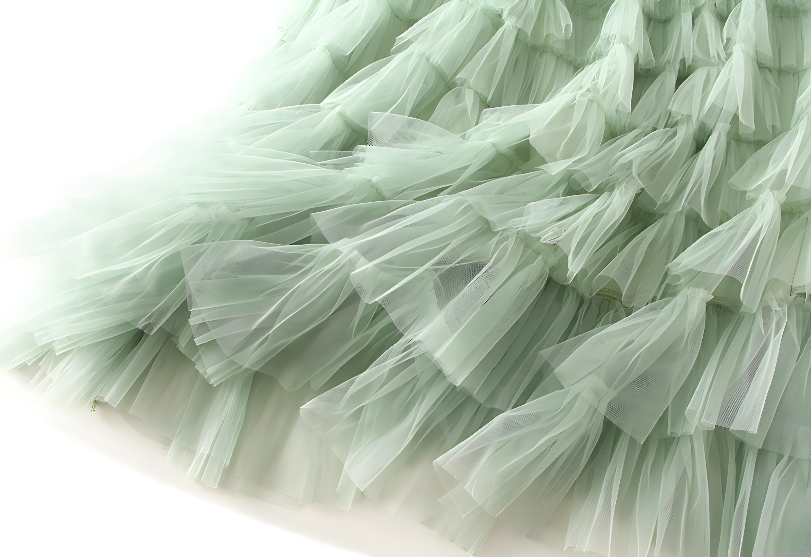 Heavy Mesh Gauze Multilayer Long Skirt With Satin Lining - 2210_LIGHT GREEN