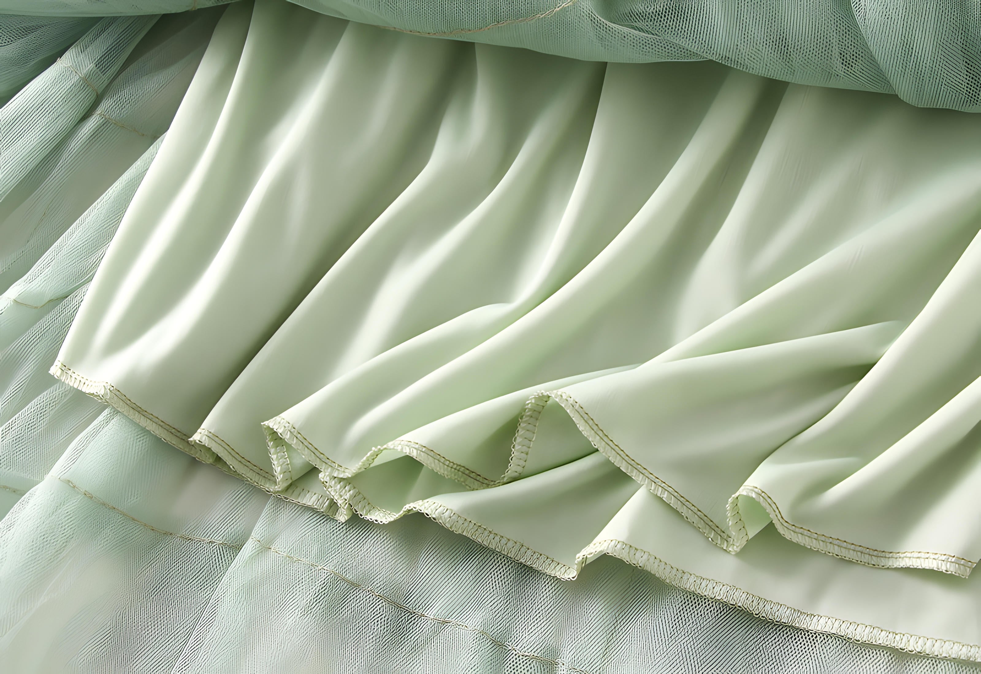 Heavy Mesh Gauze Multilayer Long Skirt With Satin Lining - 2210_LIGHT GREEN