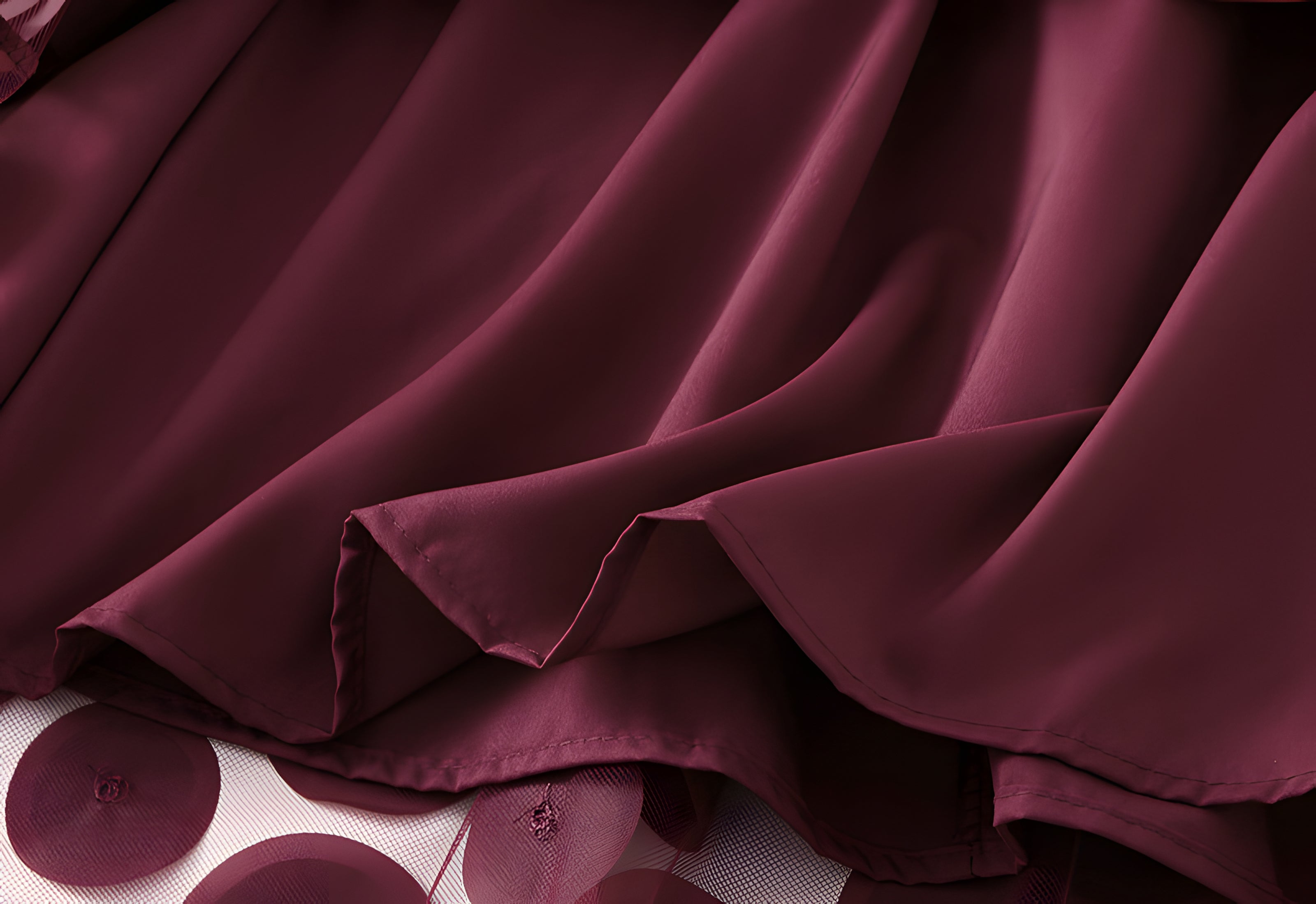 Polka Dot Hepburn Style Umbrella Mesh Skirt - 0931_WINE RED