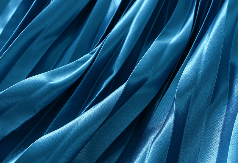 High-Gloss Pleated A-Line Skirt - 8059_PEACOCKBLUE