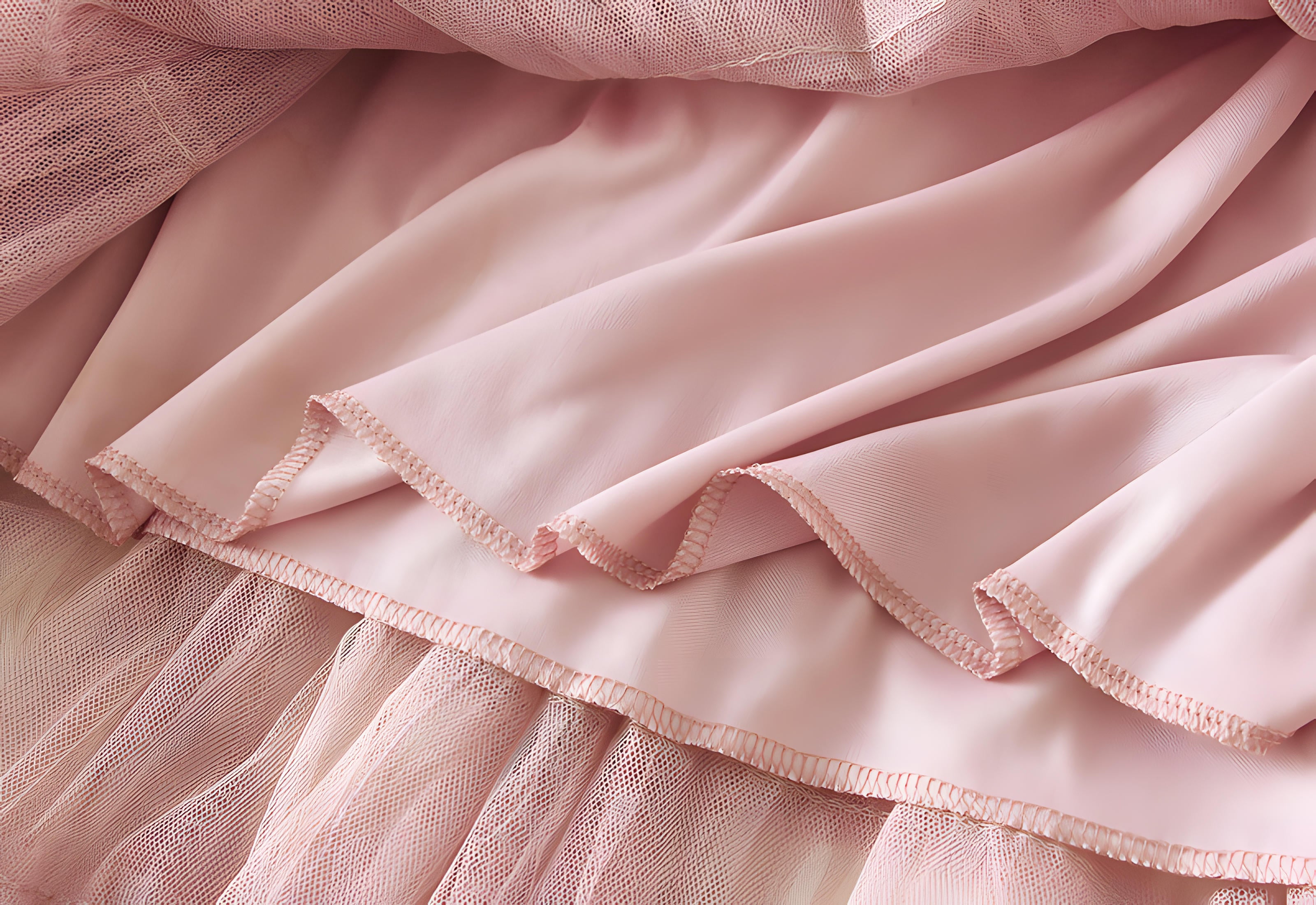 Heavy Mesh Gauze Multilayer Long Skirt With Satin Lining - 2210_LIGHT PINK