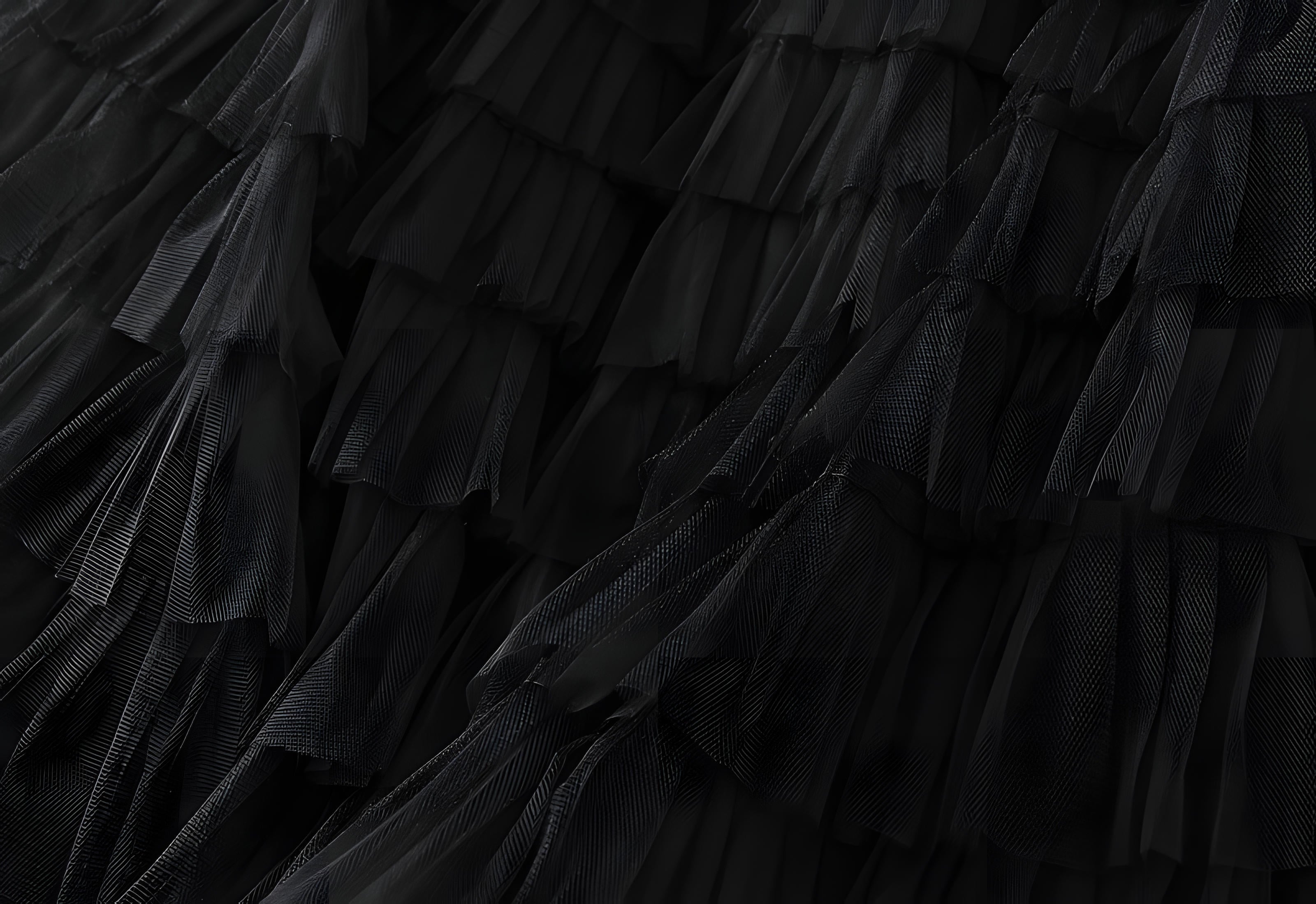 Heavy Mesh Gauze Multilayer Long Skirt With Satin Lining - 2210_BLACK