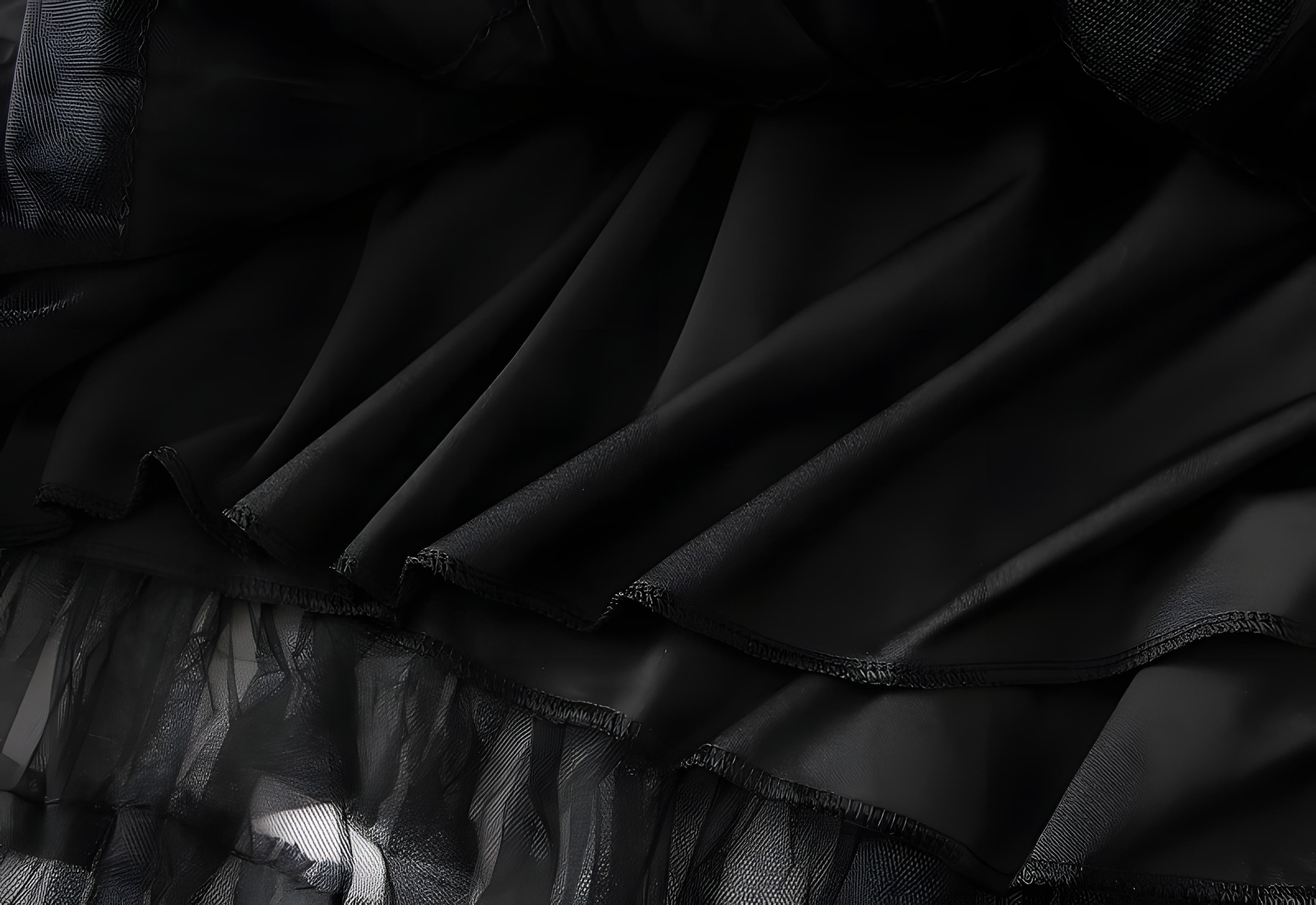 Heavy Mesh Gauze Multilayer Long Skirt With Satin Lining - 2210_BLACK