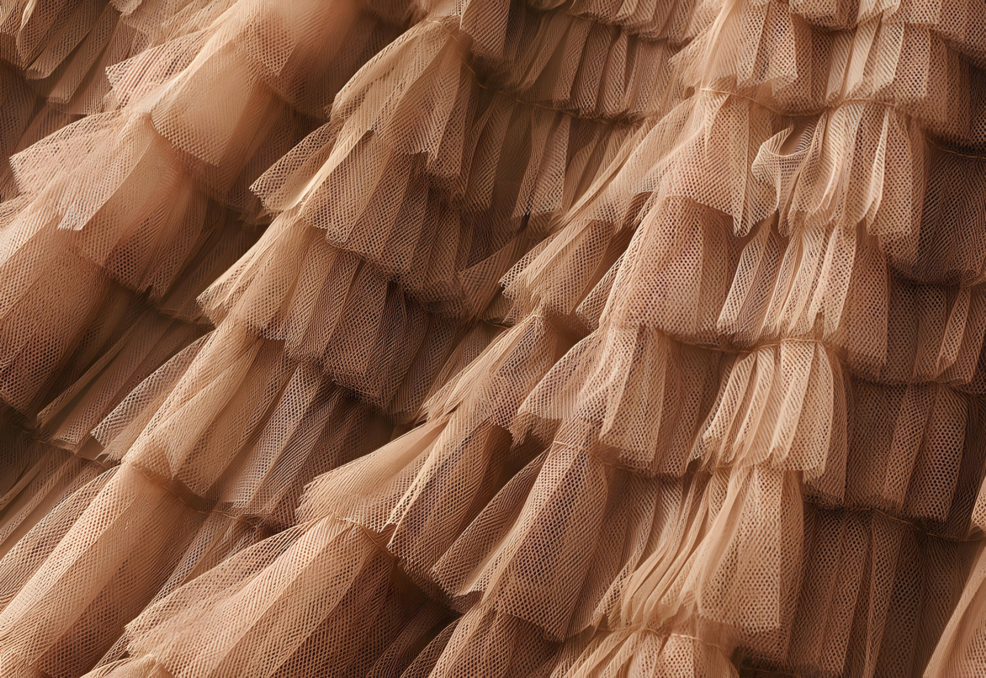 Heavy Mesh Gauze Multilayer Long Skirt With Satin Lining - 2210_CAMEL