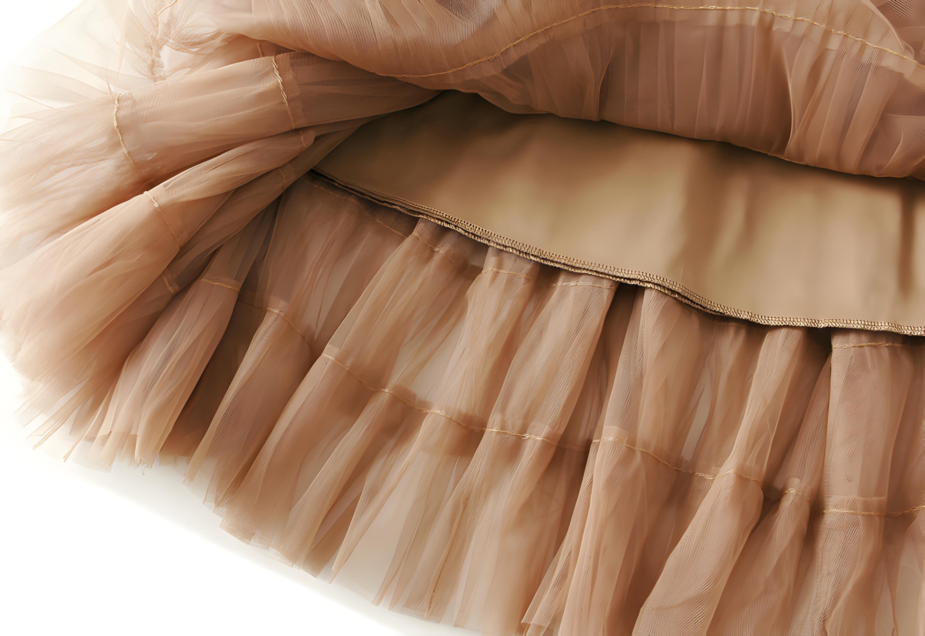 Heavy Mesh Gauze Multilayer Long Skirt With Satin Lining - 2210_CAMEL