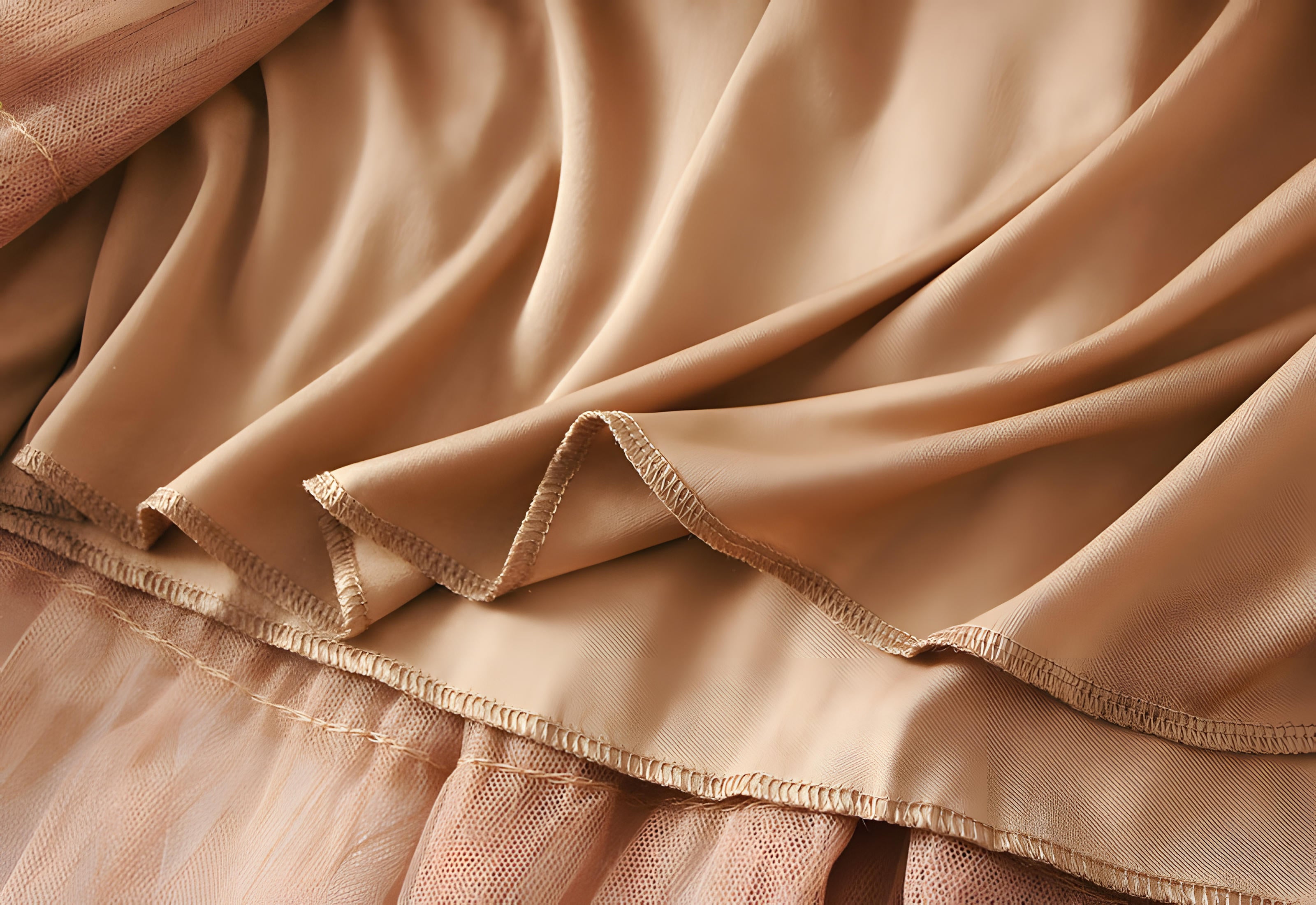 Heavy Mesh Gauze Multilayer Long Skirt With Satin Lining - 2210_KHAKI