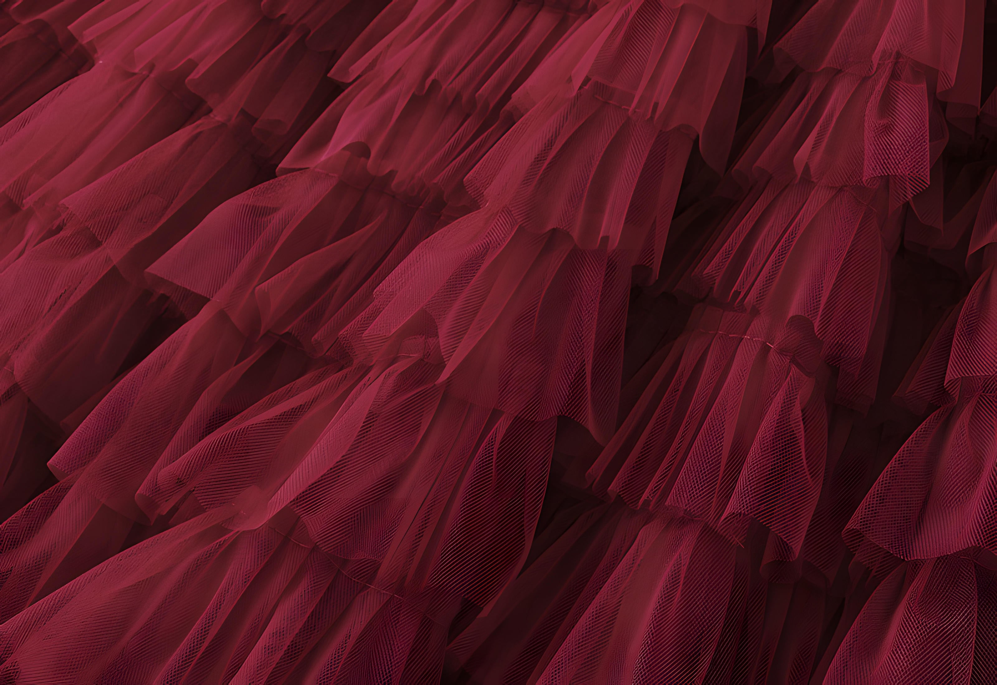 Heavy Mesh Gauze Multilayer Long Skirt With Satin Lining - 2210_WINE RED