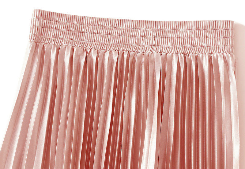 High-Gloss Pleated A-Line Skirt - 8059_PINK