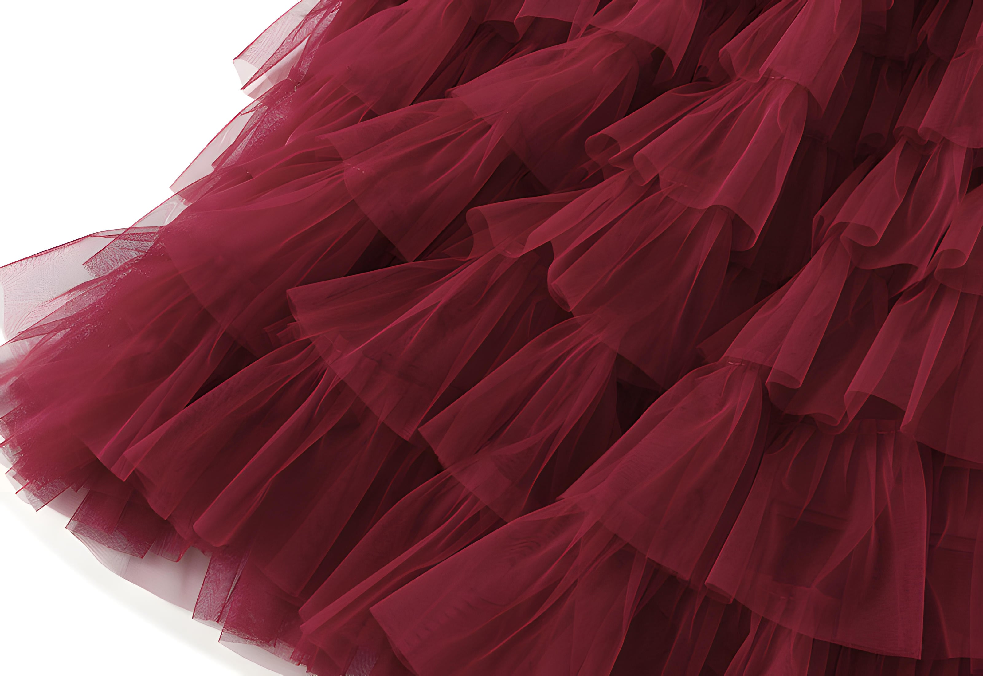 Heavy Mesh Gauze Multilayer Long Skirt With Satin Lining - 2210_WINE RED