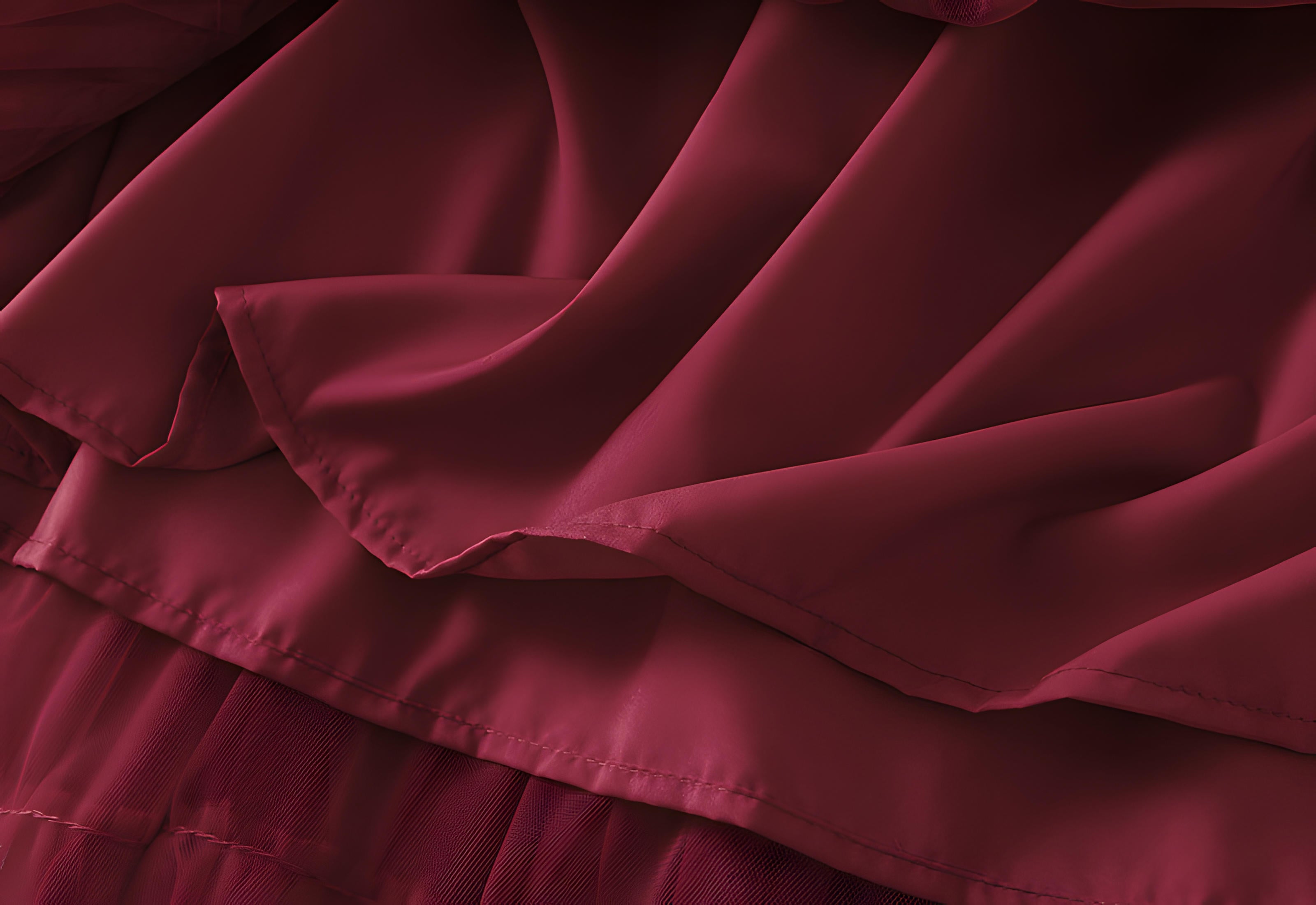 Heavy Mesh Gauze Multilayer Long Skirt With Satin Lining - 2210_WINE RED