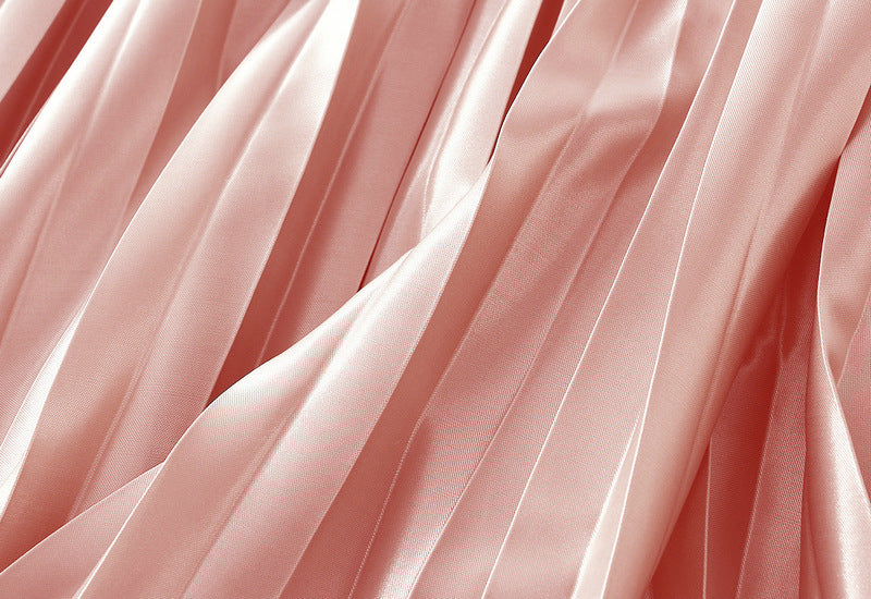 High-Gloss Pleated A-Line Skirt - 8059_PINK