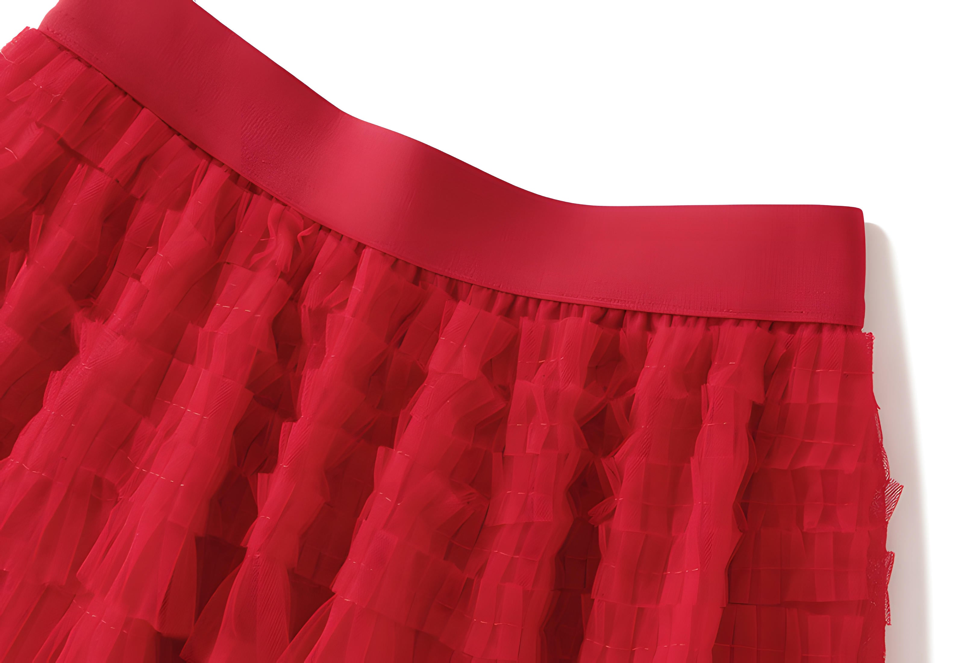 Heavy Mesh Gauze Multilayer Long Skirt With Satin Lining - 2210_SCARLET