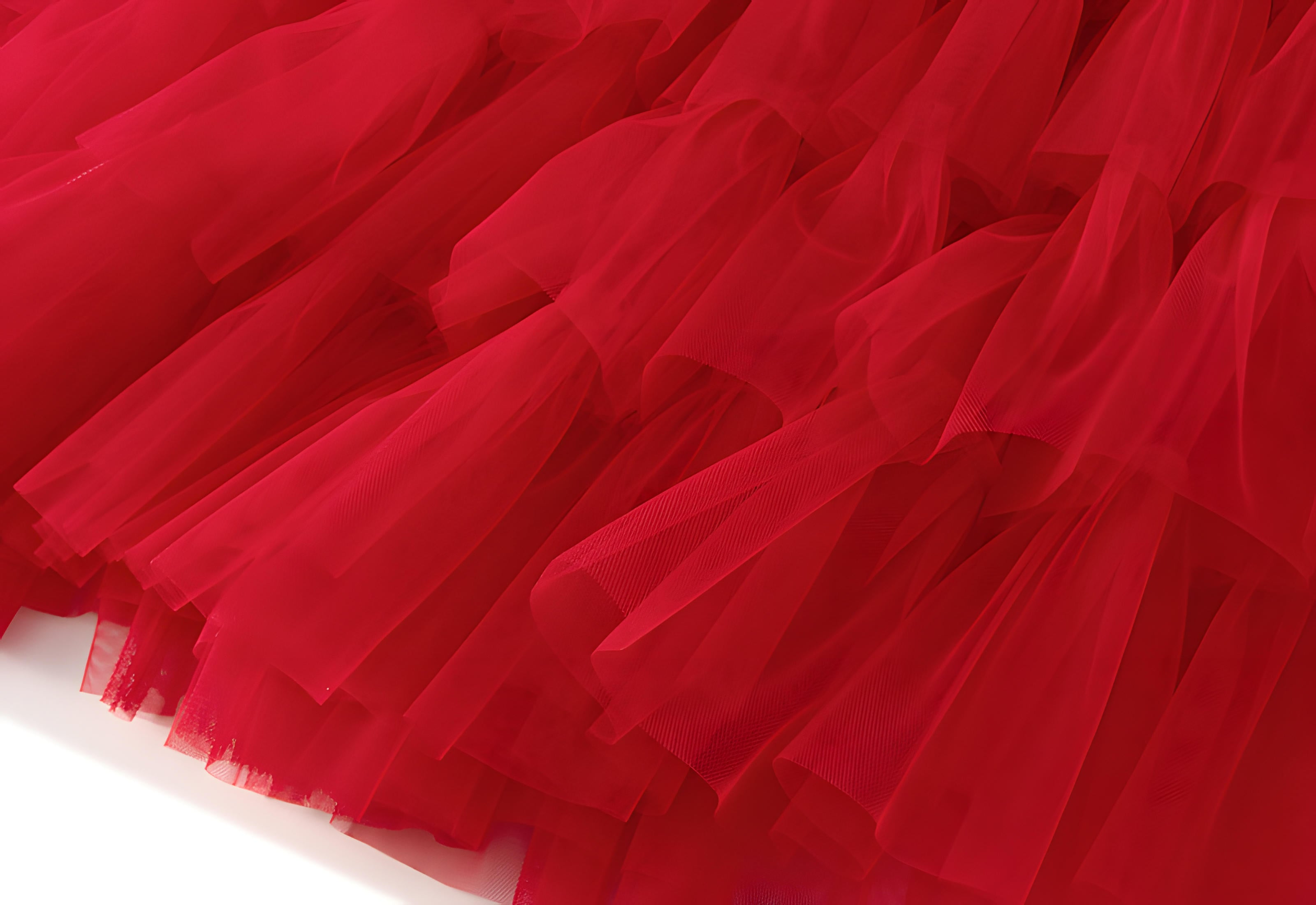 Heavy Mesh Gauze Multilayer Long Skirt With Satin Lining - 2210_SCARLET