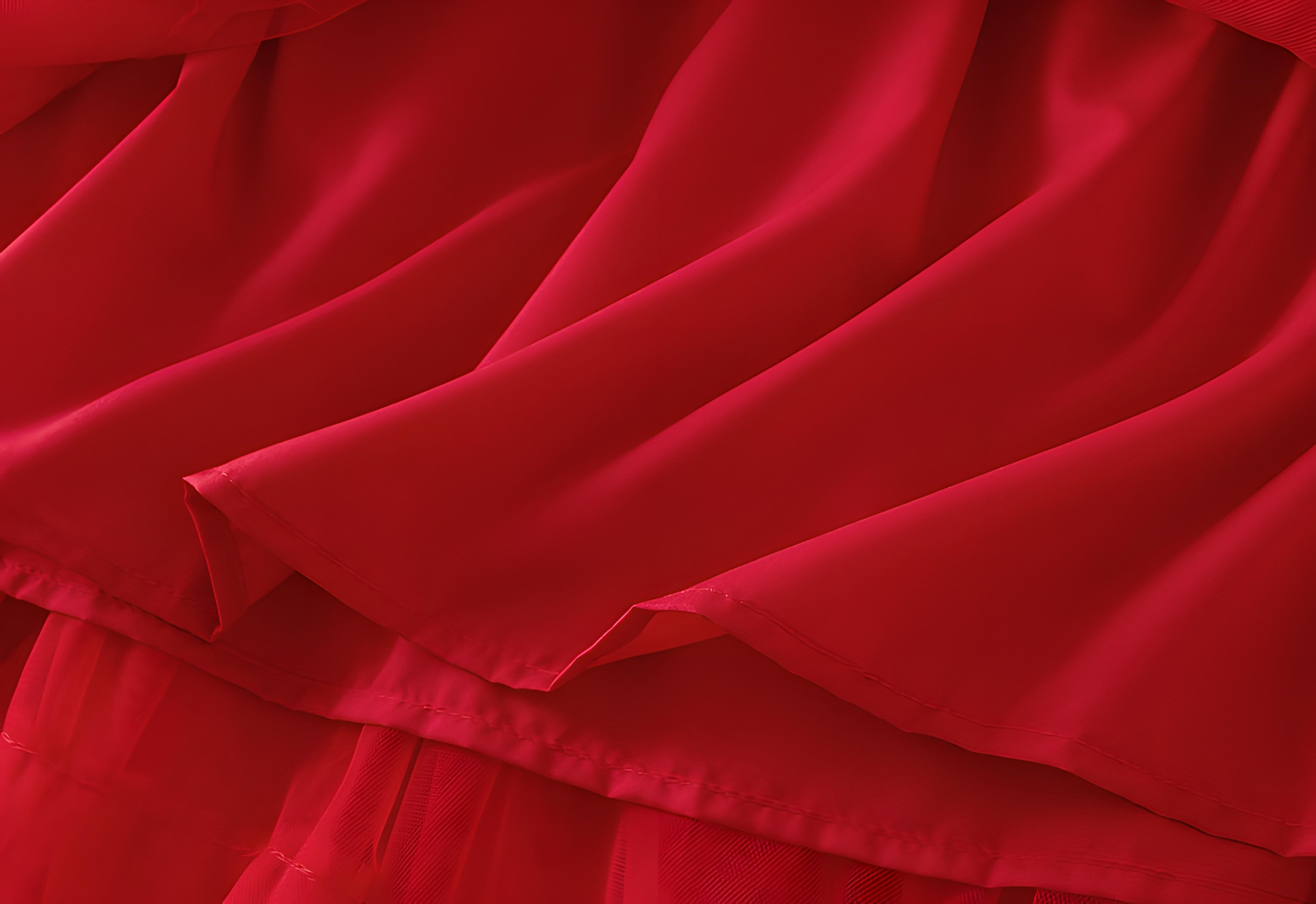 Heavy Mesh Gauze Multilayer Long Skirt With Satin Lining - 2210_SCARLET