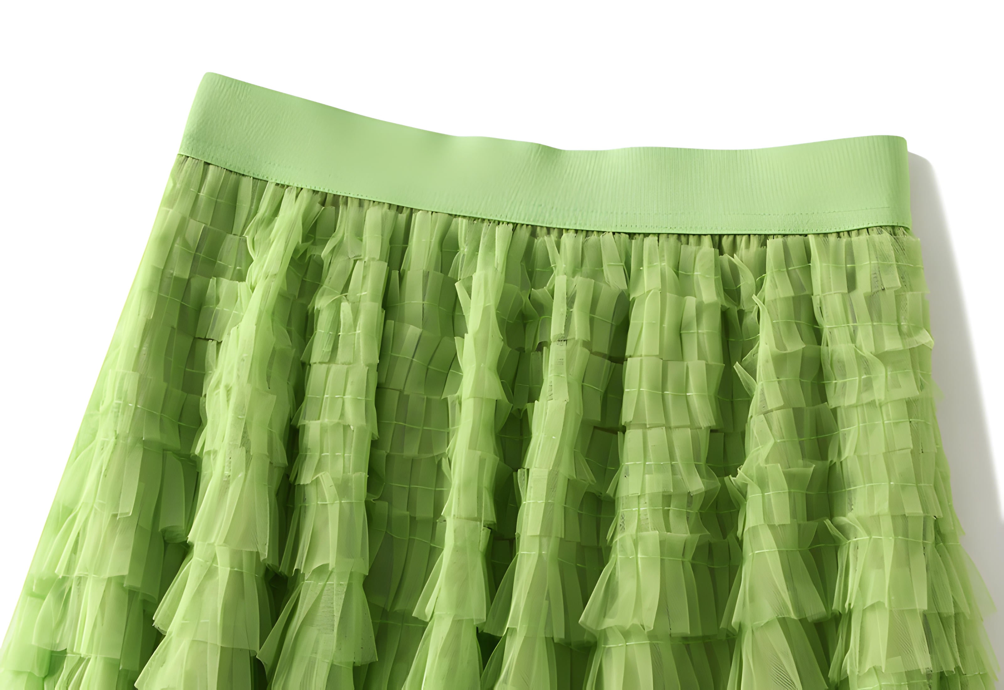 Heavy Mesh Gauze Multilayer Long Skirt With Satin Lining - 2210_FLUORESCENT GREEN