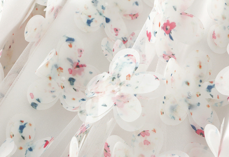 3D Floral Appliqué Mesh Skirt in Morning Haze