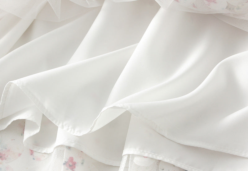 3D Floral Appliqué Mesh Skirt in Morning Haze