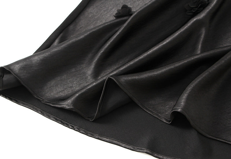 Black Floral Applique Slip Skirt