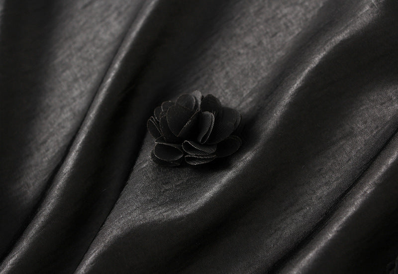 Black Floral Applique Slip Skirt