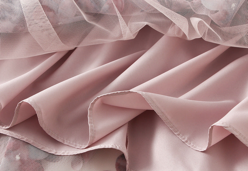 3D Floral Appliqué Mesh Skirt in Blush Pink