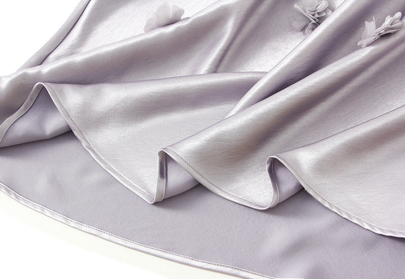 Purple Floral Applique Slip Skirt