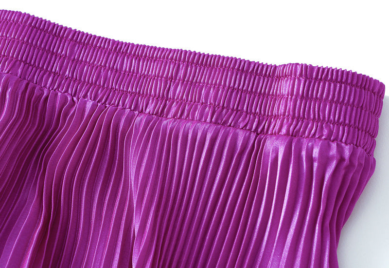 Magenta Pink Pleated Tulle Hem Velvet Skirt