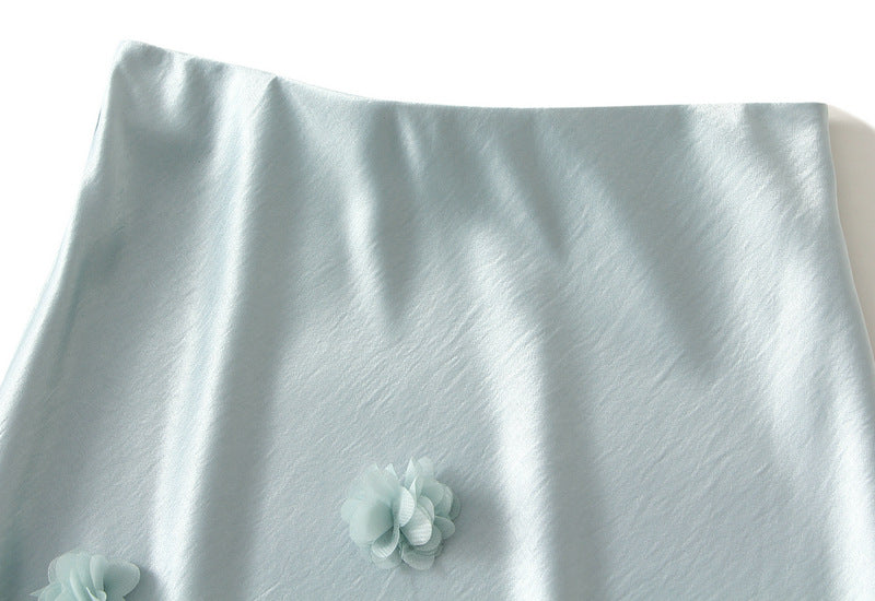 Light blue Floral Applique Slip Skirt