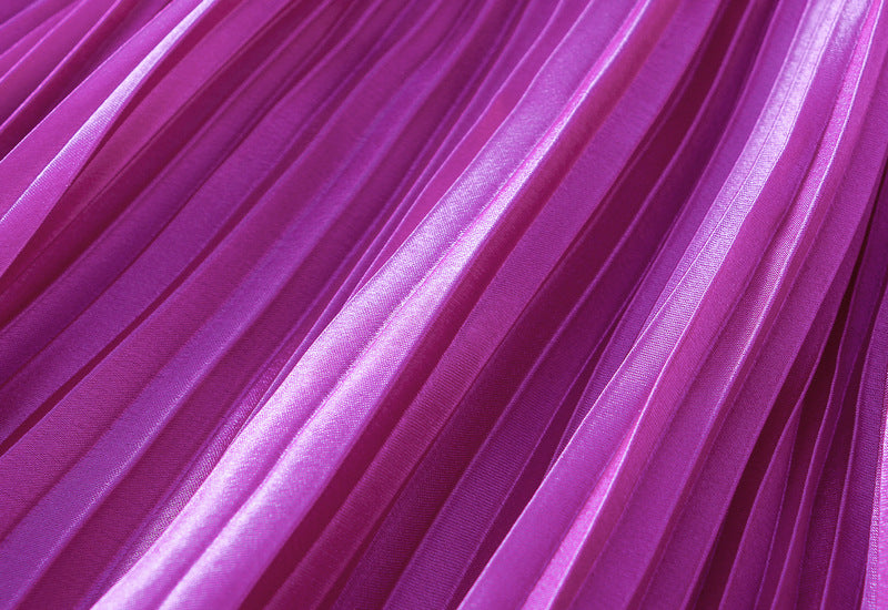 Magenta Pink Pleated Tulle Hem Velvet Skirt