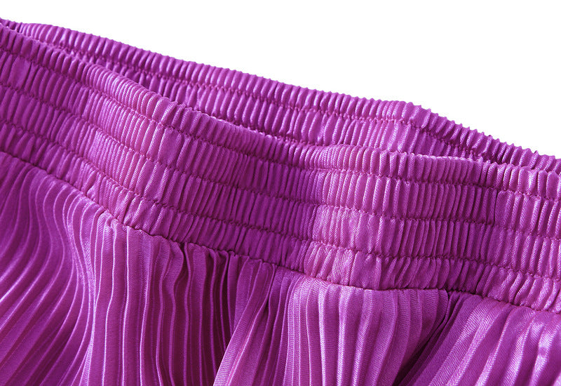 Magenta Pink Pleated Tulle Hem Velvet Skirt