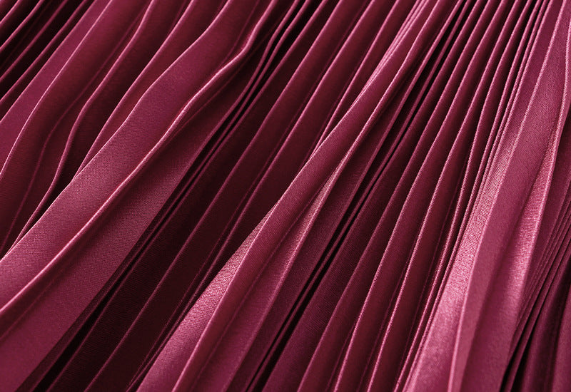 Burgundy Sculpted Pleats Big Swing Velvet Skirt