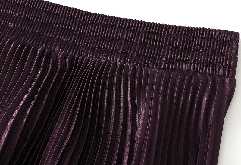 Plum Purple Pleated Tulle Hem Velvet Skirt