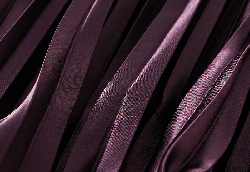 Plum Purple Pleated Tulle Hem Velvet Skirt