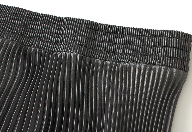 Charcoal Grey Pleated Tulle Hem Velvet Skirt