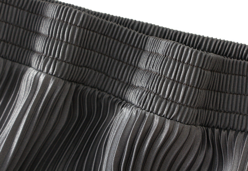 Charcoal Grey Pleated Tulle Hem Velvet Skirt