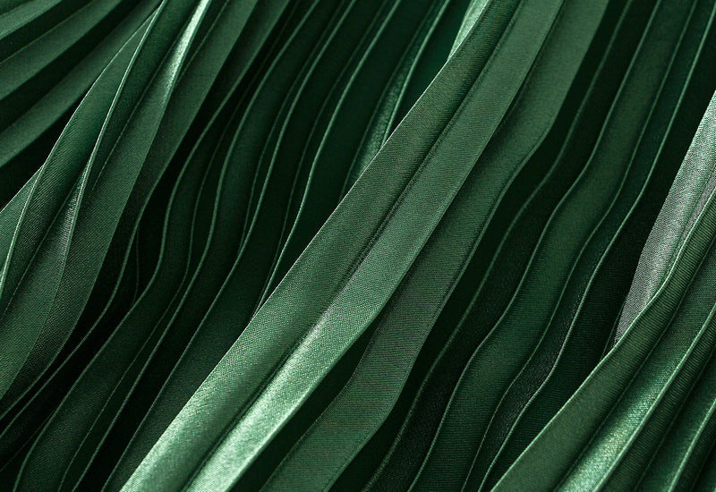 Green Pleated Tulle Hem Velvet Skirt