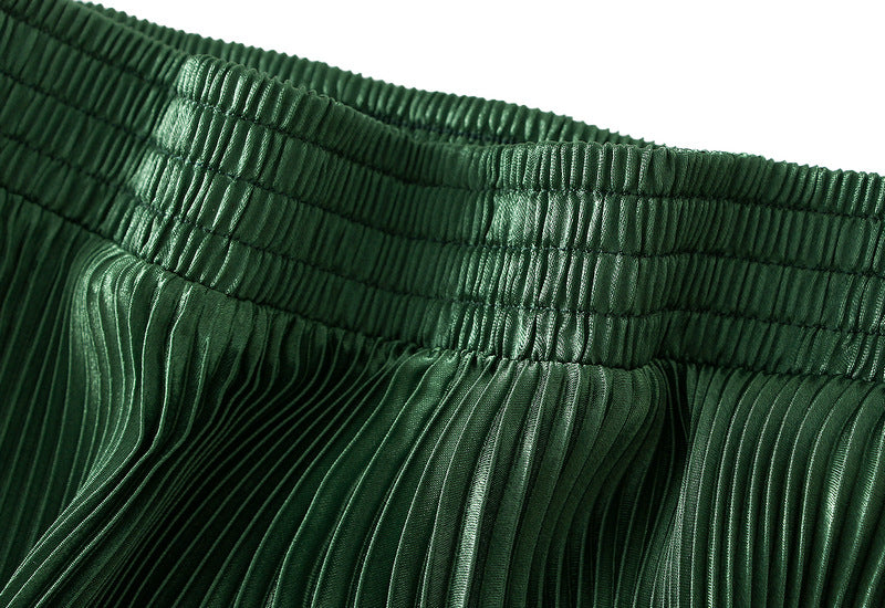 Green Pleated Tulle Hem Velvet Skirt