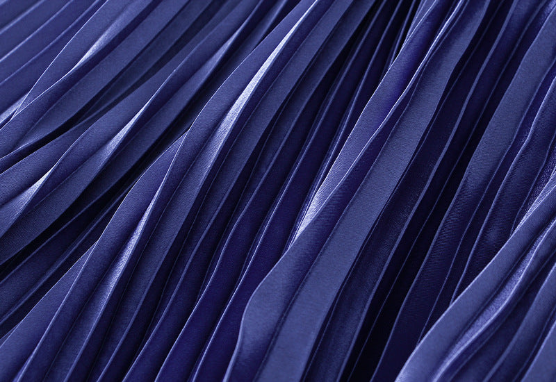 Navy Blue Pleated Tulle Hem Velvet Skirt