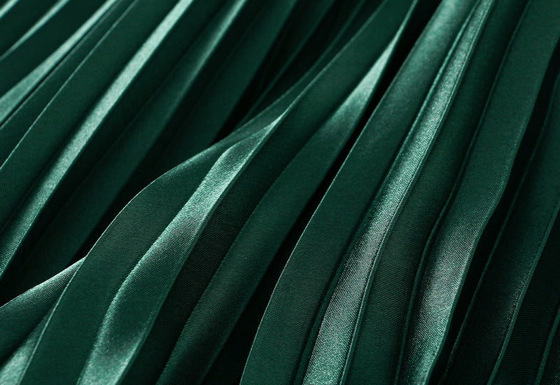 Emerald Green Pleated Tulle Hem Velvet Skirt