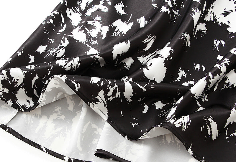 Printed Satin A-Line Midi Skirt