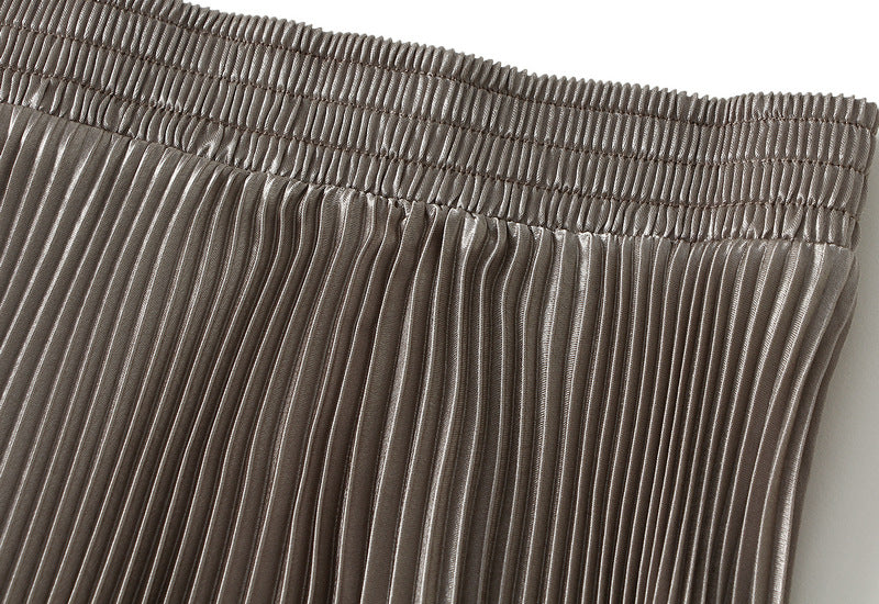 Champagne Pleated Tulle Hem Velvet Skirt