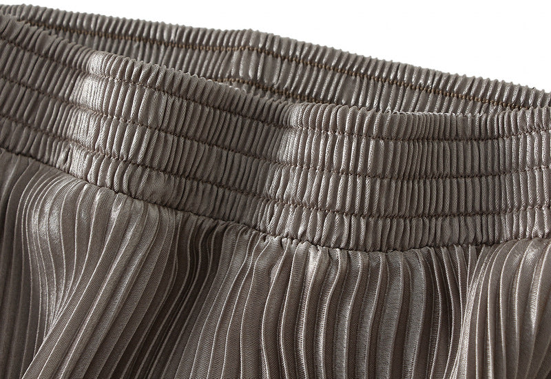 Champagne Pleated Tulle Hem Velvet Skirt