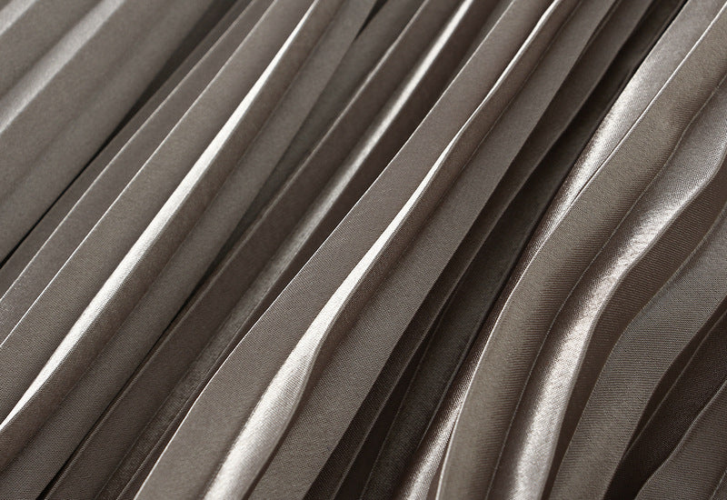 Champagne Pleated Tulle Hem Velvet Skirt