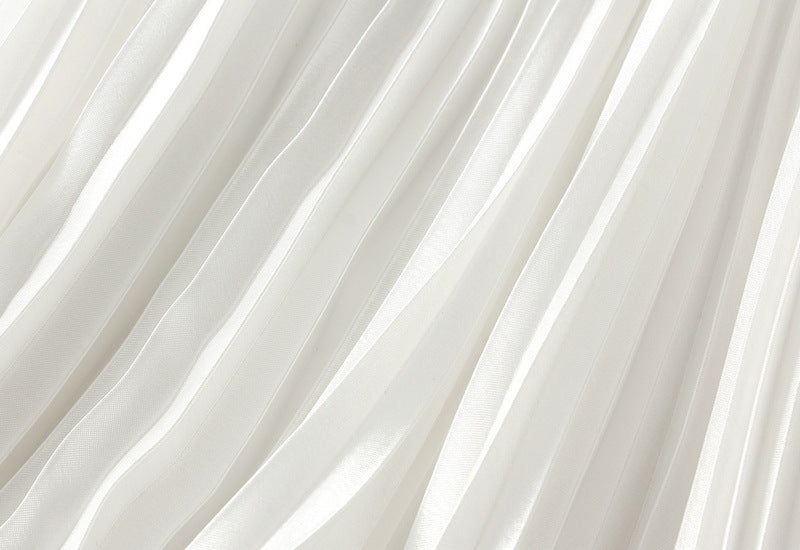 White Pleated Tulle Hem Velvet Skirt