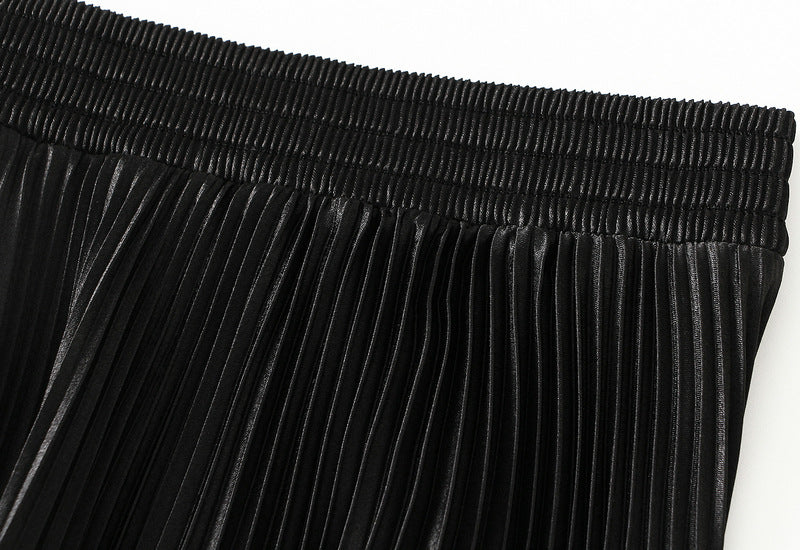 Black Pleated Tulle Hem Velvet Skirt