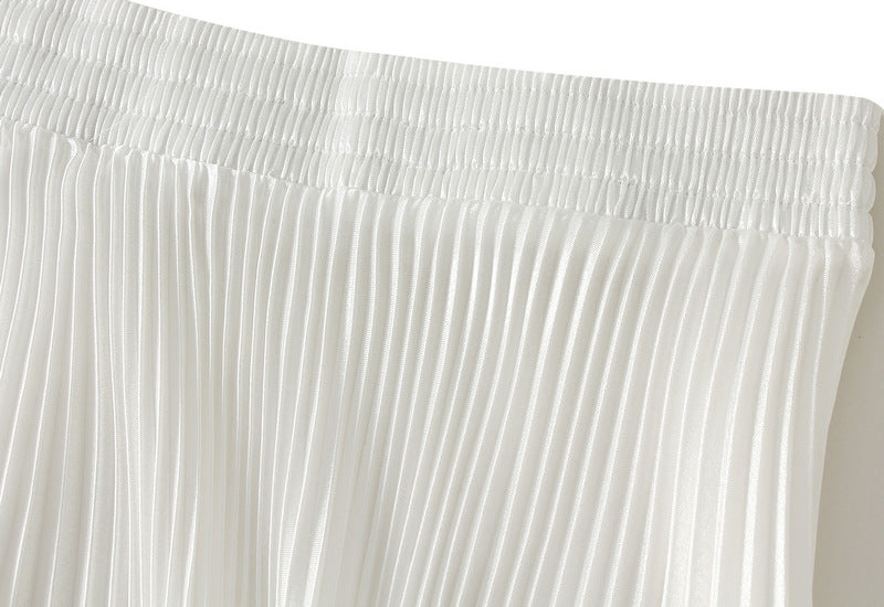 White Pleated Tulle Hem Velvet Skirt
