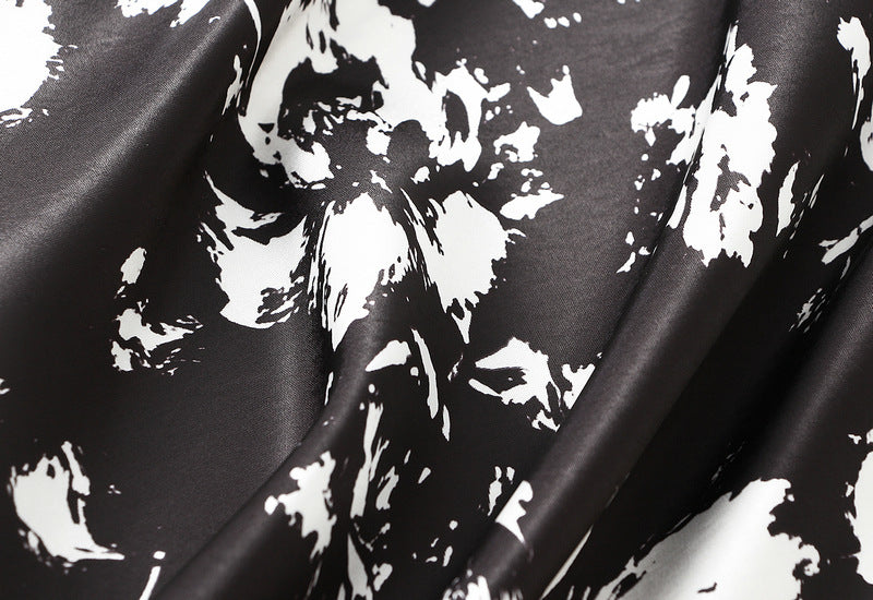 Printed Satin A-Line Midi Skirt