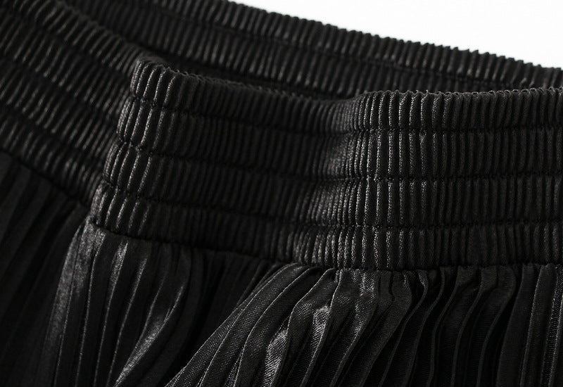 Black Pleated Tulle Hem Velvet Skirt